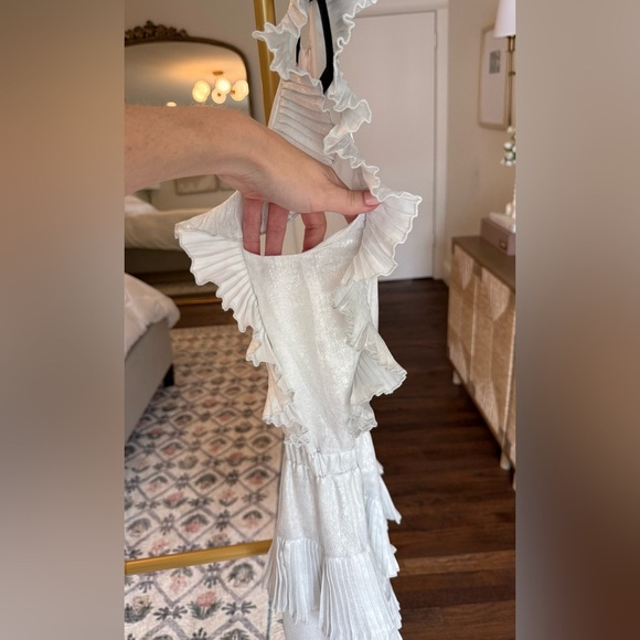 TCEC Shimmer Icy White Silver Pleated Ruffle Sleeveless Party Dress NWT- Size M - Picture 5 of 7